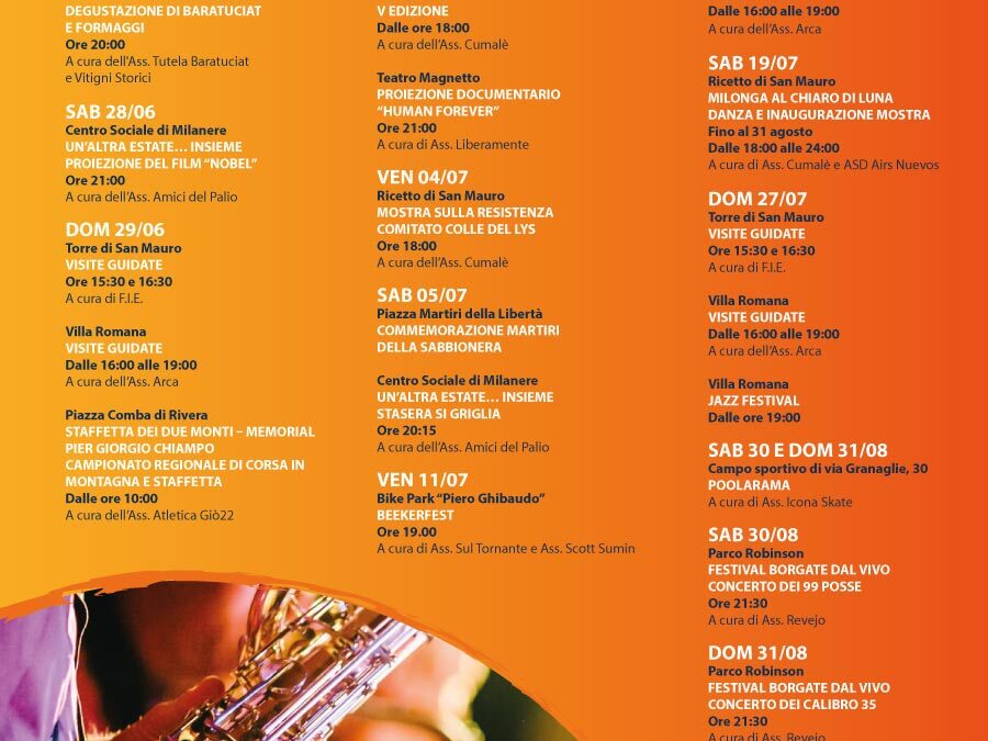 – Calendario estivo 23/06 a 31/08 –